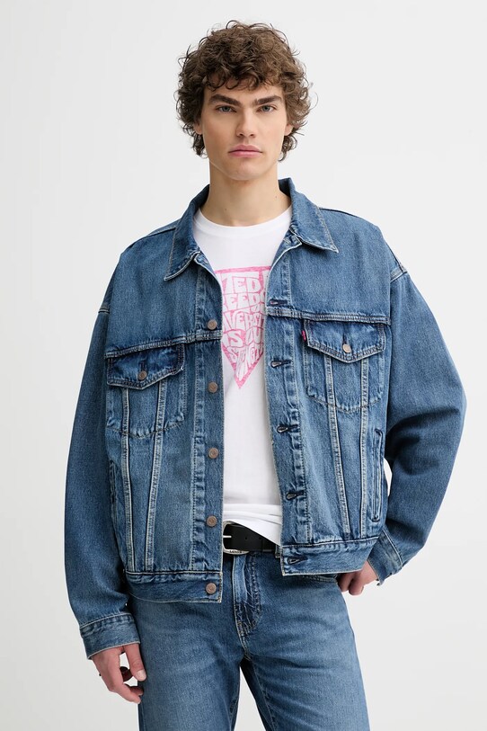 Odzież Levi's kurtka jeansowa PRIDE ONE FAMILY TRUCKER 002FF niebieski