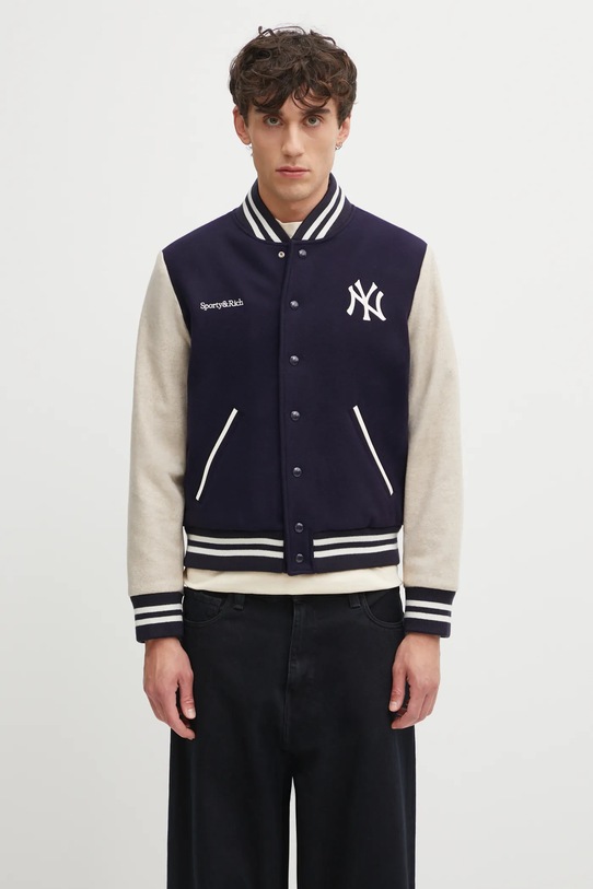 Одяг Вовняна куртка-бомбер Sporty & Rich Champions Wool Varsity OW007623633BL111 темно-синій