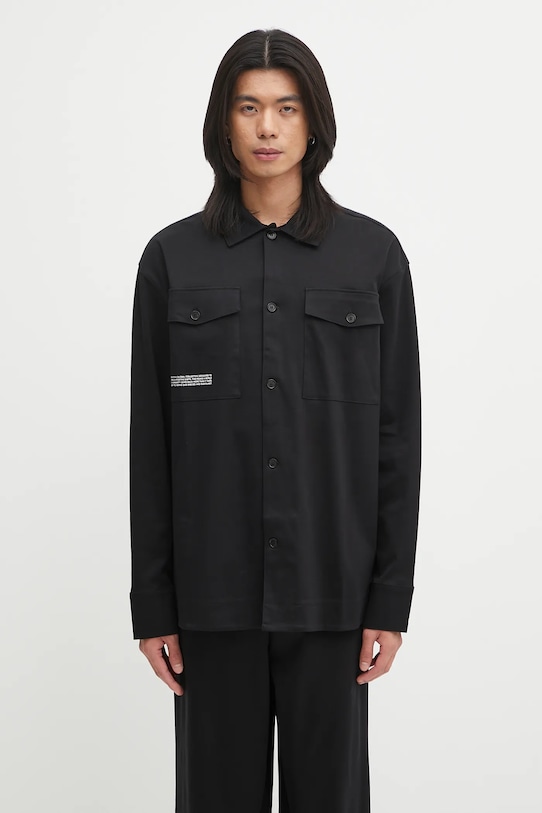Βαμβακερό πουκάμισο Pangaia DNA Interlock Jacket χαλαρό μαύρο 10002444
