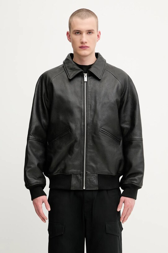 1017 ALYX 9SM kurtka skórzana Leather varsity bez kaptura czarny AAMOU0545LE01