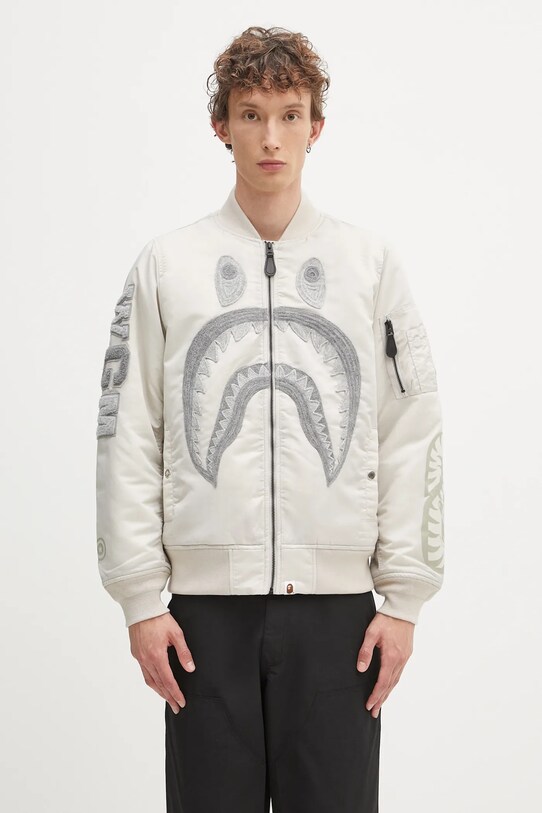 Bomber jakna A Bathing Ape Shark nylon twill s toplom postavom siva 1K80241005