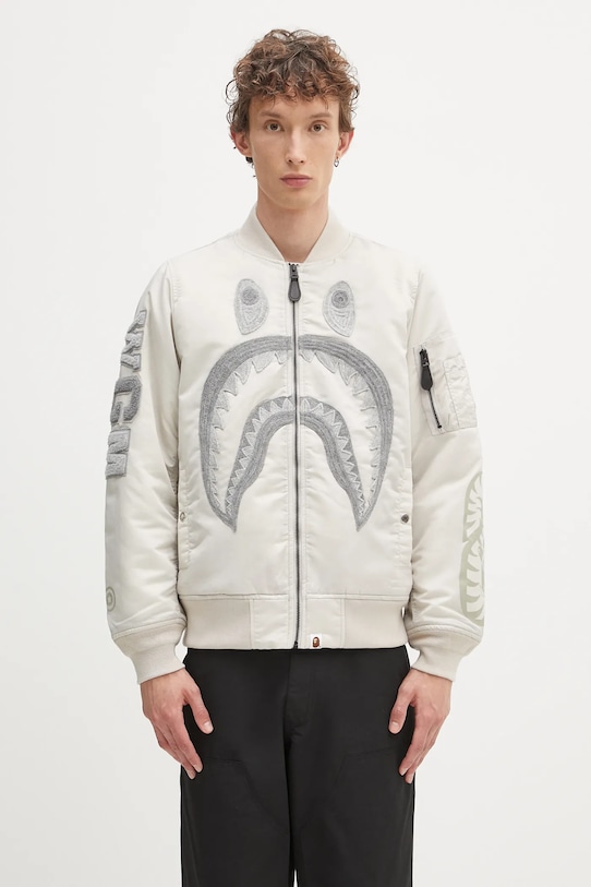 A Bathing Ape geacă bomber Shark nylon twill fara gluga gri 1K80241005