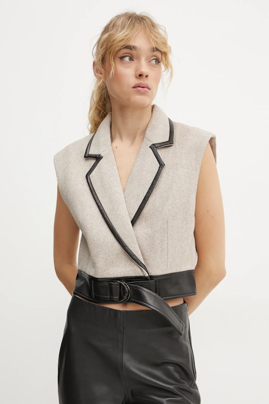 Bruuns Bazaar vesta din amestec de lana cu modele bej BBW4291