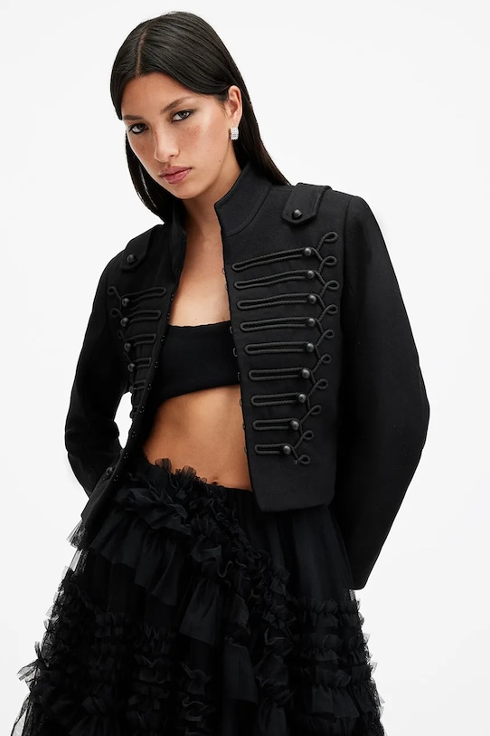 Μάλλινο σακάκι AllSaints RUMMY μαλλί μαύρο W029OC