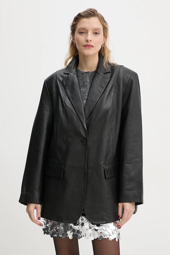 Шкіряний піджак Gestuz з підкладкою чорний 10909547