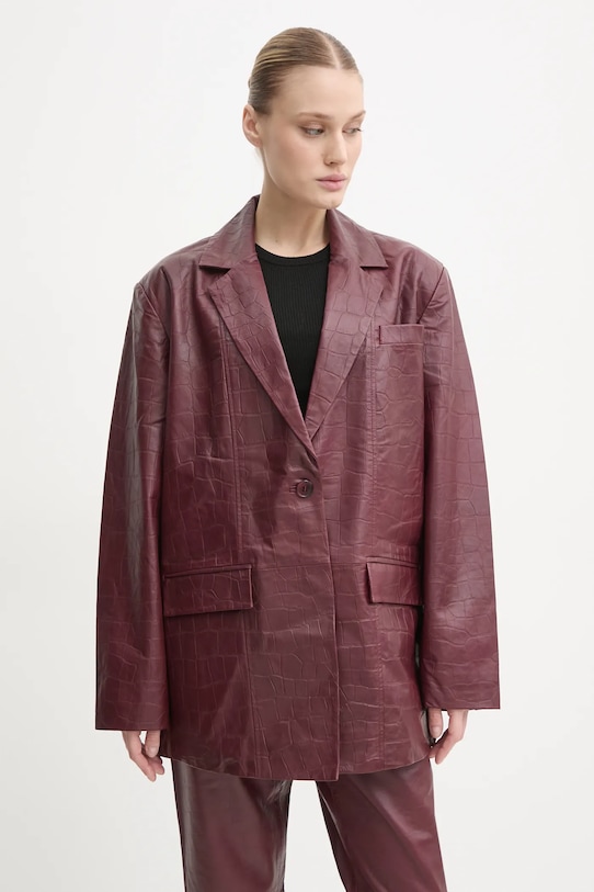 Шкіряний піджак Gestuz з підкладкою бордо 10909797