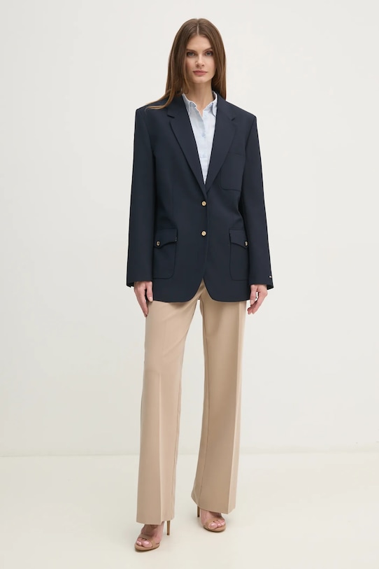 Пиджак с примесью шерсти Tommy Hilfiger WW0WW43786 тёмно-синий SS25