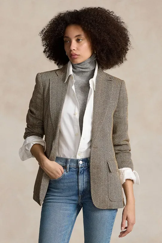 Polo Ralph Lauren marynarka z domieszką wełny melanż beżowy 211891070