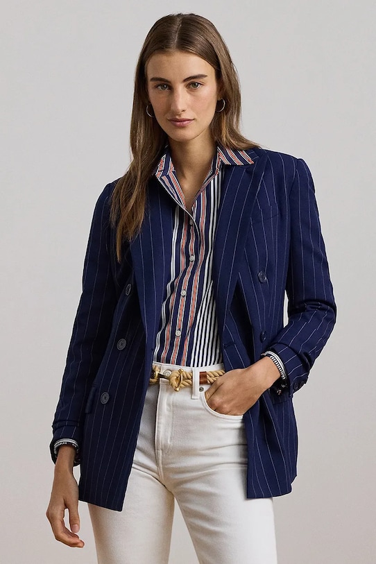 Vlnené sako Lauren Ralph Lauren vlna tmavomodrá 200957329