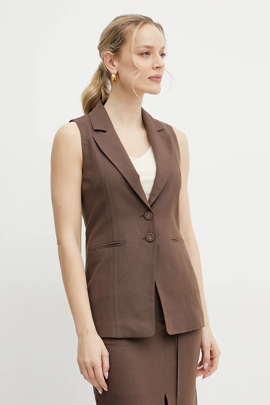 Patrizia Pepe kamizelka z domieszką lnu tkanina brązowy 2S1530.A052