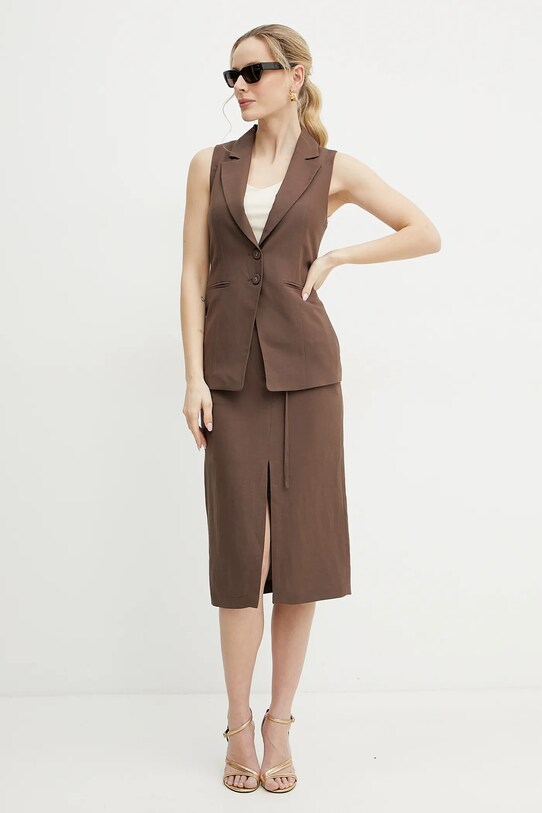 Patrizia Pepe kamizelka z domieszką lnu 2S1530.A052 brązowy SS25