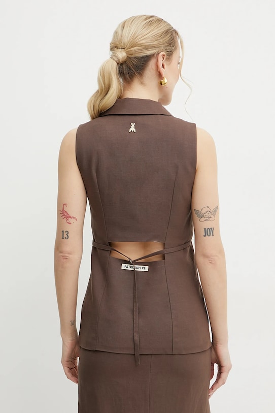Odzież Patrizia Pepe kamizelka z domieszką lnu 2S1530.A052 brązowy