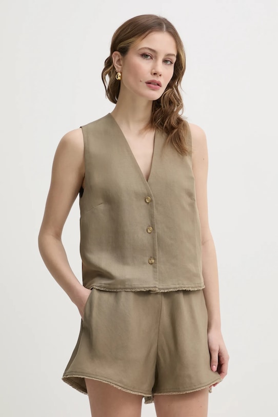 Льняной жилет Ivy Oak без подкладки зелёный IO112358