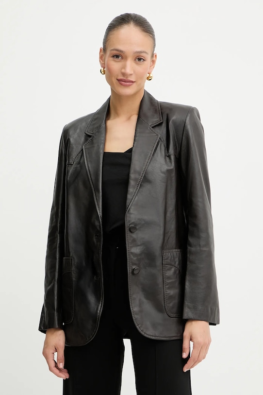 Pinko marynarka skórzana REIMAGINE by Patrick Mcdowell tkanina brązowy 105090.A2JN