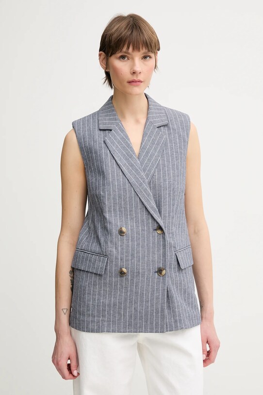 United Colors of Benetton kamizelka z domieszką lnu tkanina niebieski 29KBDJ00W