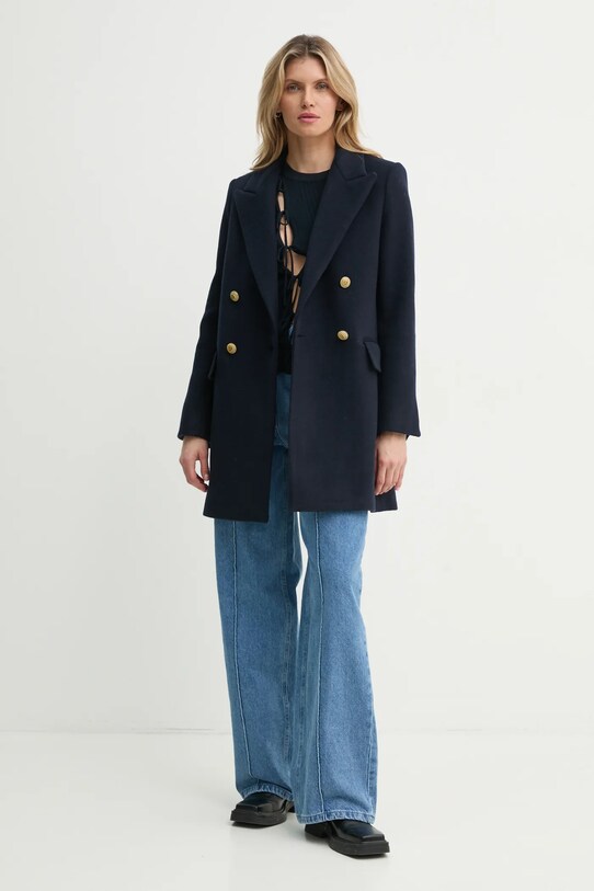 Vlněný kabát ZADIG&VOLTAIRE WWCO01218.404 námořnická modř SS25