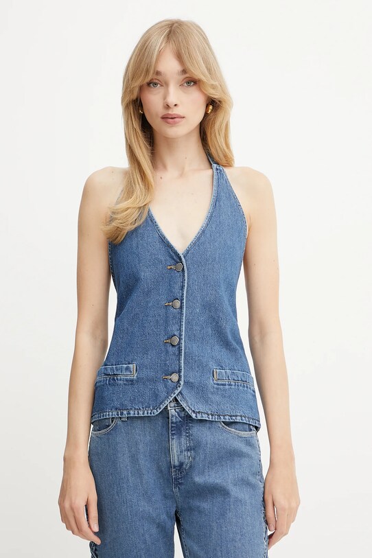 Džínová vesta Liu Jo látka modrá UA5255.D4286