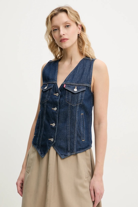 Levi's vestă din denim LOOSE VEST H125 necaptusit bleumarin 001T9