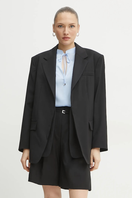 BOSS marynarka wełniana tkanina czarny 50537387