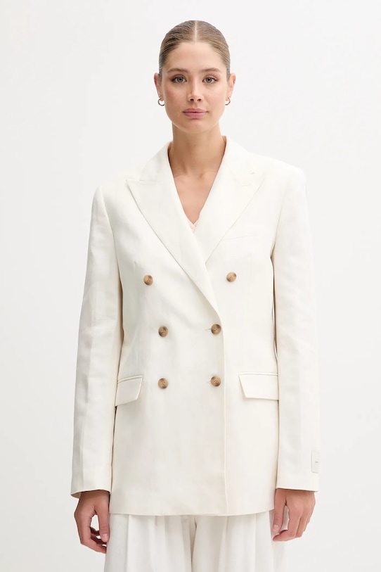 Ľanové sako Calvin Klein látka béžová LV044B404G