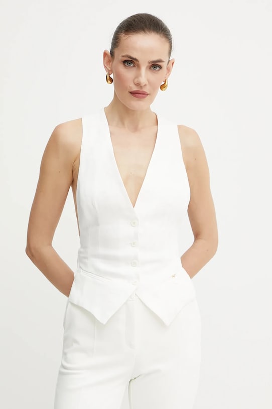 Elisabetta Franchi gilet in lino tessuto bianco GL00552E2