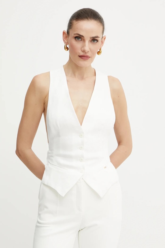 Elisabetta Franchi kamizelka lniana tkanina biały GL00552E2