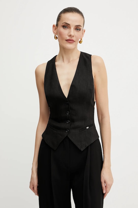 Льняной жилет Elisabetta Franchi с подкладкой чёрный GL00552E2