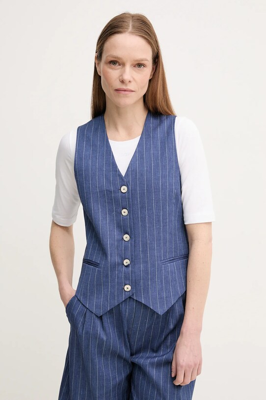 La Petite Française vestă cu amestec de in GWEN cu modele bleumarin PFGWEN