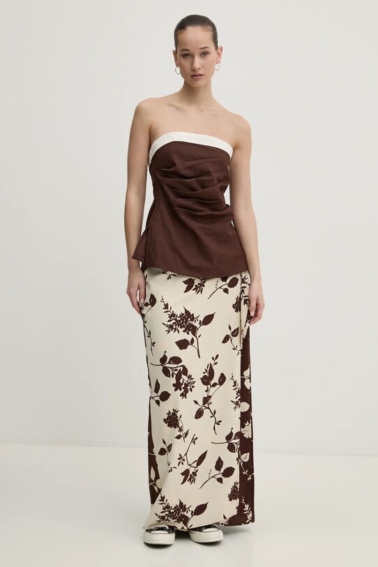 Abercrombie & Fitch bluzka lniana KI140.5047.480 brązowy SS25