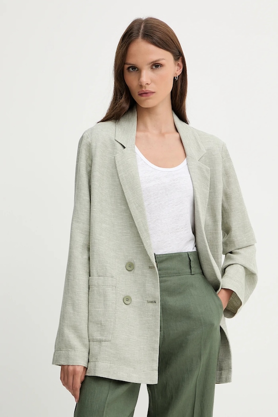 Λινό πανωφόρι United Colors of Benetton μελανζέ πράσινο 265XDW035