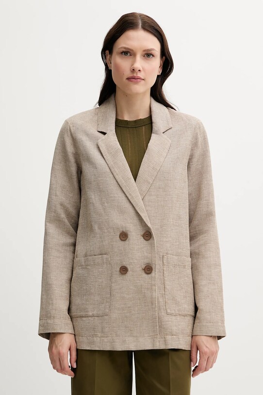 United Colors of Benetton marynarka lniana tkanina beżowy 265XDW035