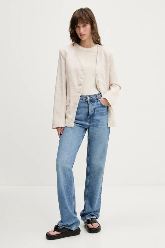 Abercrombie & Fitch marynarka lniana KI144.5076.180 beżowy SS25