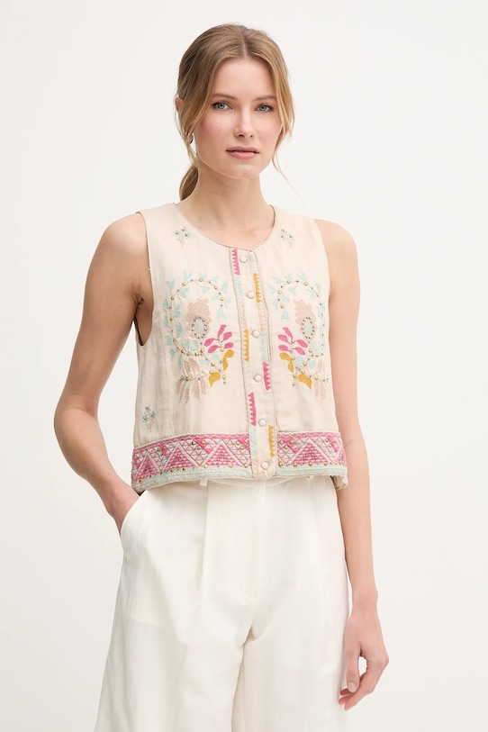 Жилетка с примесью льна Hoss Intropia аппликация бежевый 5479201