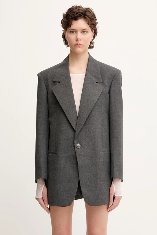 Marine Serre wool blend blazer Regenerated Tailoring Boxy with lining gray UJA066A.DWOV0057
