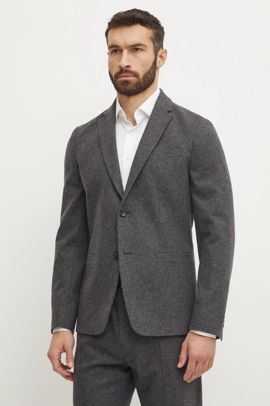 Vlněné sako Calvin Klein hladký šedá K10K113923