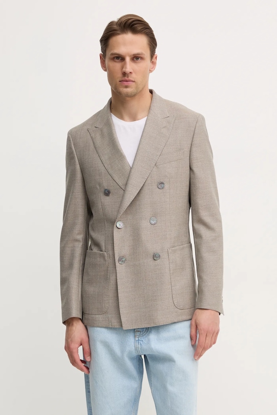 Вълнено сако BOSS вталена бежов 50535043