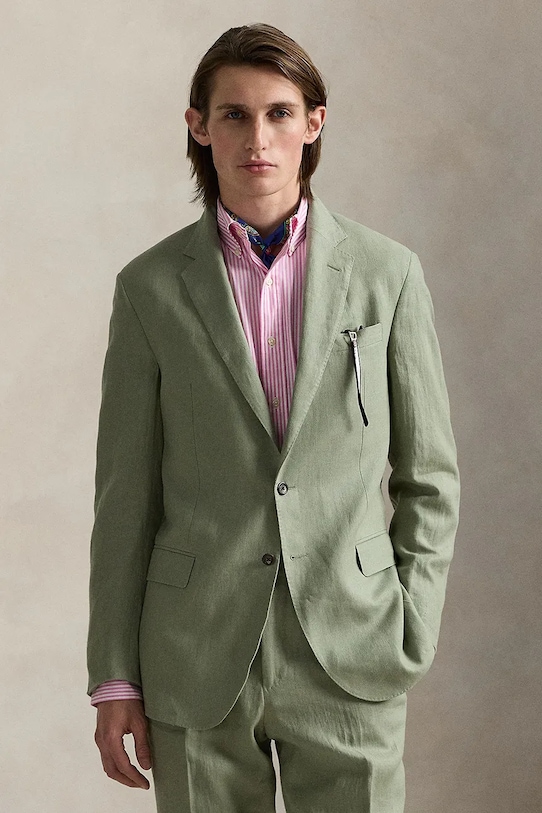 Льняной жакет Polo Ralph Lauren slim зелёный 715966909