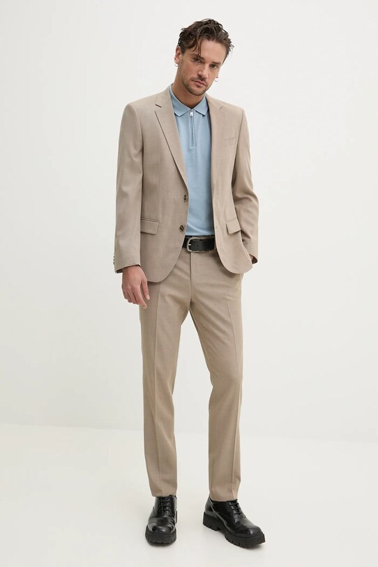 Blazer s příměsí vlny HUGO 50538341 béžová SS25