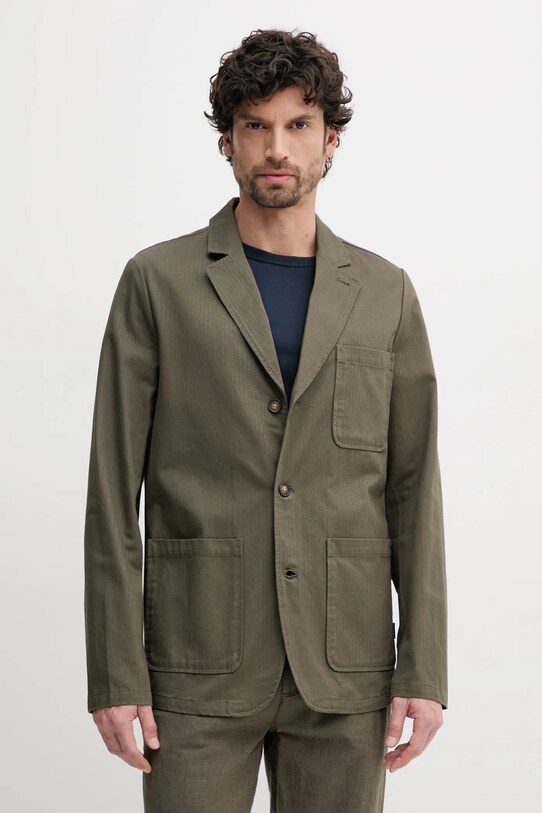 Barbour sacou din bumbac Bayview Herringbone Overshirt necaptusit verde MOS0423