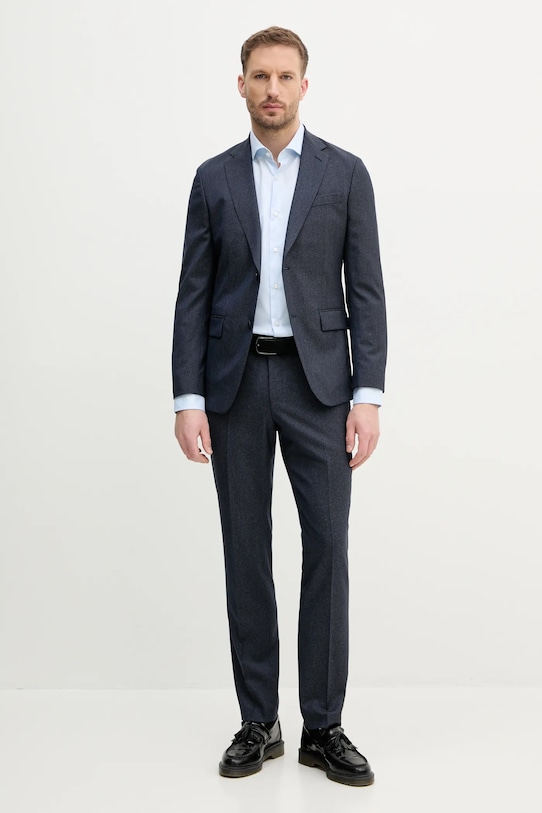 BOSS garnitur wełniany melanż granatowy 50540774