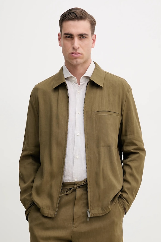 Льняная куртка BOSS без подкладки зелёный 50540701