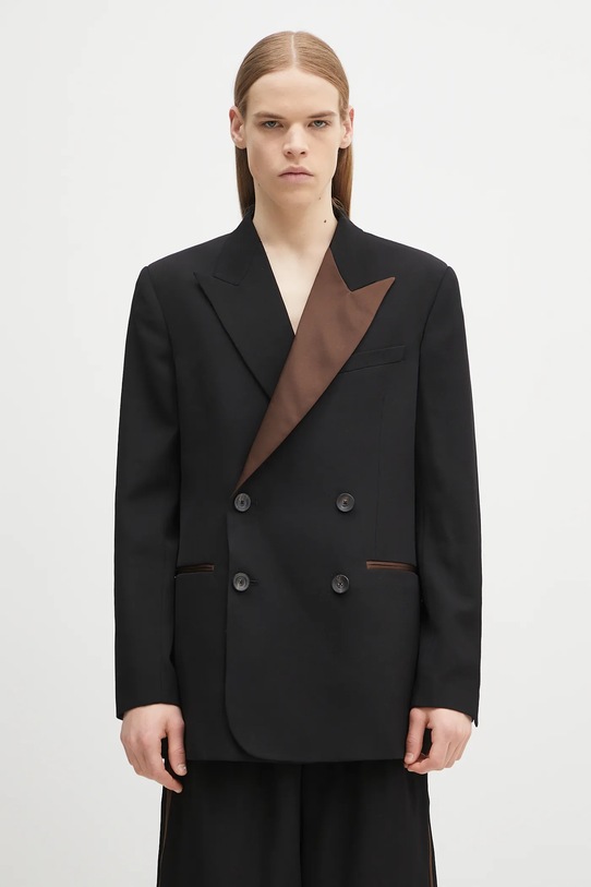 Wales Bonner marynarka wełniana Rise Tuxedo regular czarny MS25JA05.WV03.999