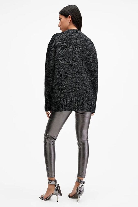 Kožené legíny AllSaints CORA W058TB stříbrná