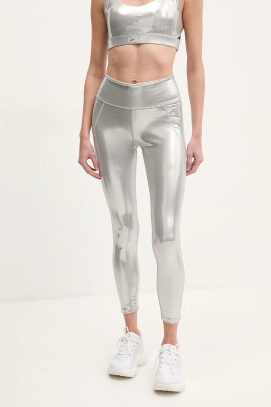 Reebok legginsy treningowe Lux Chrome z elastanem srebrny 100214627