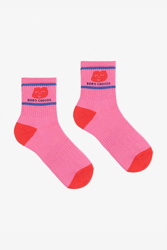 Bobo Choses sosete copii Joyful Face sosete scurte roz 125AI009