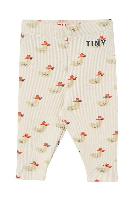 Tinycottons legginsy niemowlęce DUCKS BABY RIB PANT z elastanem beżowy SS25.360