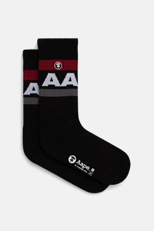 AAPE socks Main small print black AAPSOM5293XXN