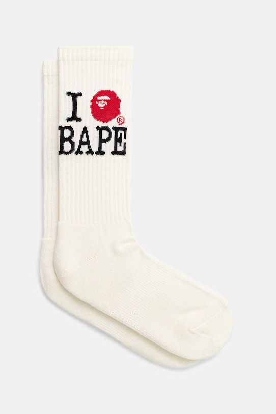 Čarape A Bathing Ape Ilove bape visoke čarape bež 1K80184004