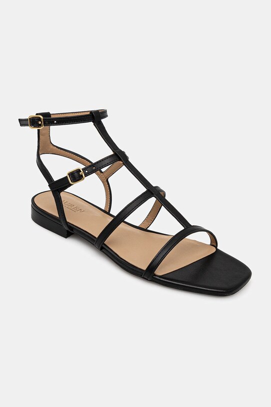 Lauren Ralph Lauren sandały skórzane Everley Gldr płaski czarny 802959977001.001