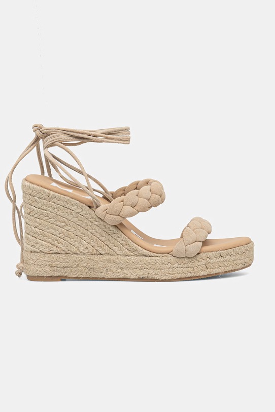 Manebi sandale din piele întoarsă Hamptons Two Braided Bands Wedge Espadrilles M.1.1.WE bej SS25